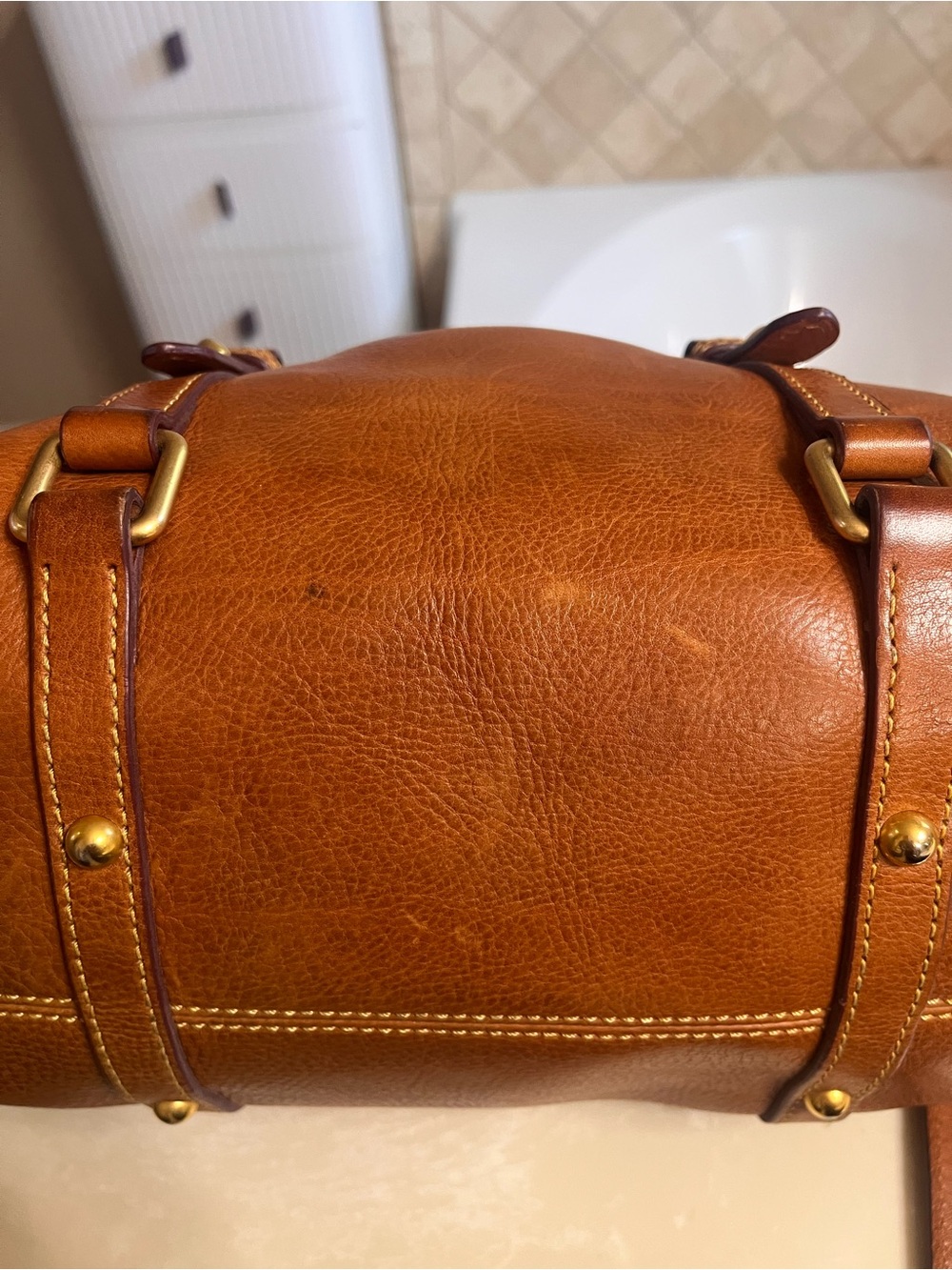 Dooney & Bourke Florentine Cognac Satchel with Tassel - Picture 14 of 16